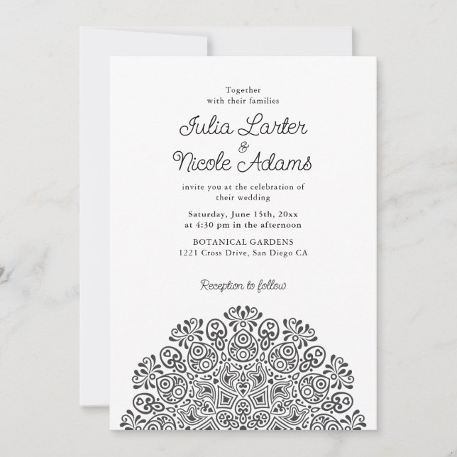 Classical Ornate Art Deco Style Mandala Wedding Einladung (Vorderseite)