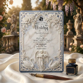 Classical Rococo Arch Angel & Swans Wedding  Einladung