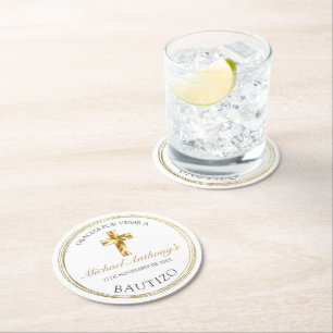 Classico Blanco Dorado Bautizo de Bebé Gracias Runder Pappuntersetzer