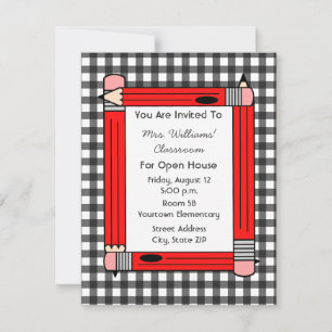 Classroom Open House: Rote Stiere, Gray Gingham Einladung