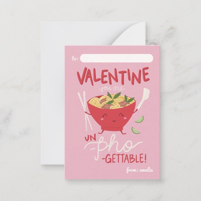 Classroom Valentine Card- Un-Pho-Gettable- Pink Mitteilungskarte (Vorderseite)