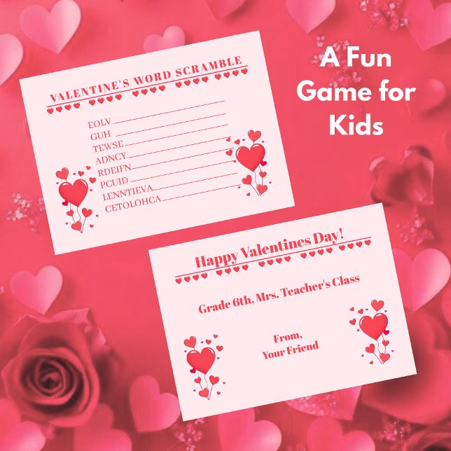 Classroom Valentine's Day Card Game-Word Scramble Mitteilungskarte (Classroom Valentine's Day Card Game-Word Scramble-Kids)
