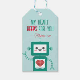 Classroom Valentine's Day Robot beeps Gift Tag Geschenkanhänger