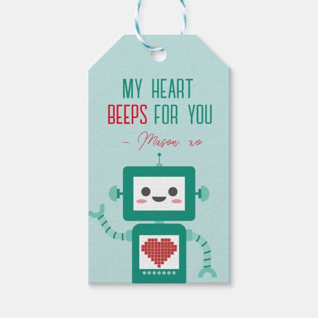 Classroom Valentine's Day Robot beeps Gift Tag Geschenkanhänger (Vorderseite)