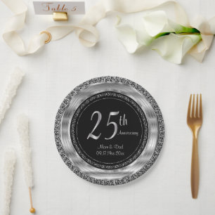 Classy 25. Silver und Black Wedding Jubiläum Pappteller
