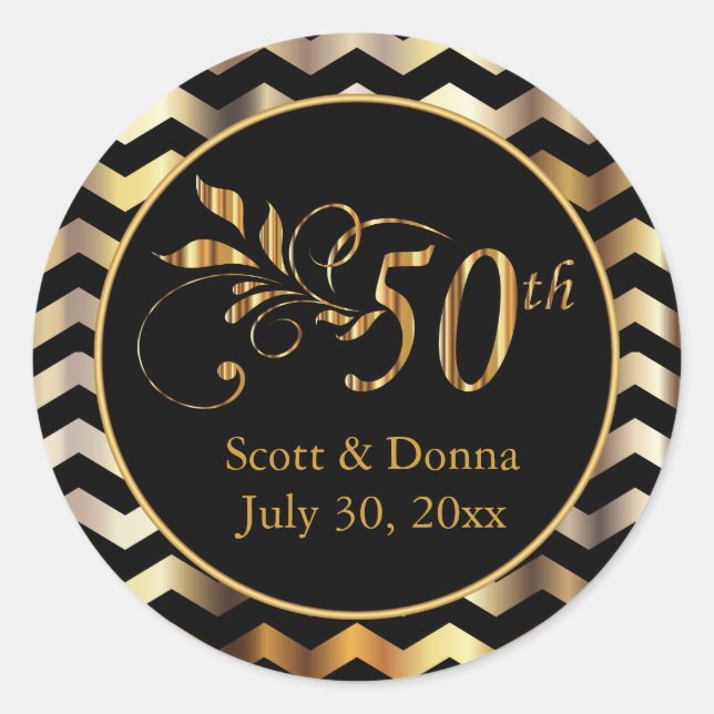 Classy 50. Goldener Hochzeitstag Runder Aufkleber (Vorderseite)