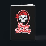 Classy aber Funny Skeleton Tattoo Birthday Card Karte<br><div class="desc">Eine Tätowiertypabbilderung des Skeletts eines Piraten mit einem Tuch und stilisierten Skript-Schriftart, der Happy Birthday sagt. Es hat das Aussehen eines lustigen Logo-Designs. Die rot-weiße Farbe auf einem schwarzen Hintergrund verleiht dieser Karte ein elegantes Aussehen, macht aber trotzdem Spaß. Das Innere der Karte lautet: "Hier ist zu viel Hintern!" Perfekte...</div>
