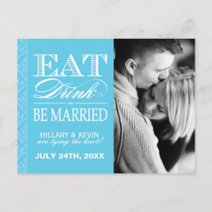 Classy Aqua Blue Damask Save the Date Ankündigungspostkarte