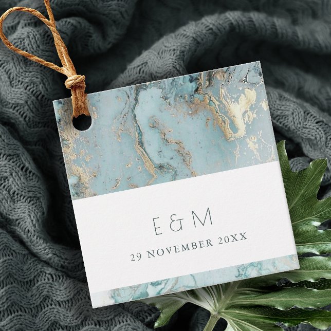 CLASSY AQUA DUSKY BLAUE GOLD AGATE MONOGRAM WEDD GESCHENKANHÄNGER (Von Creator hochgeladen)