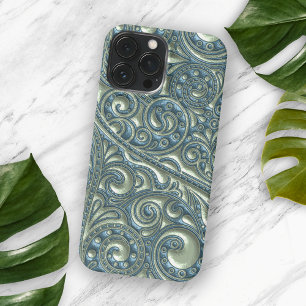Classy Aquamarin Blue Green Paisley Floral Art Mus Case-Mate iPhone Hülle