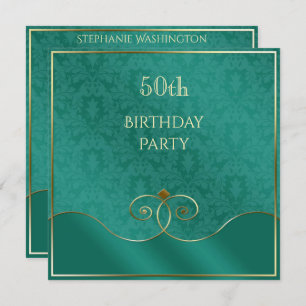 Classy Aquamarin & Gold Wirbel, Damask 50. Geburts Einladung
