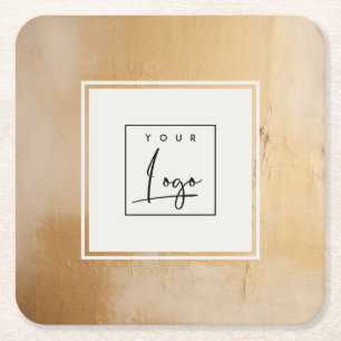 Classy Artistic Beige Gold Oil Paint Texture Logo Rechteckiger Pappuntersetzer