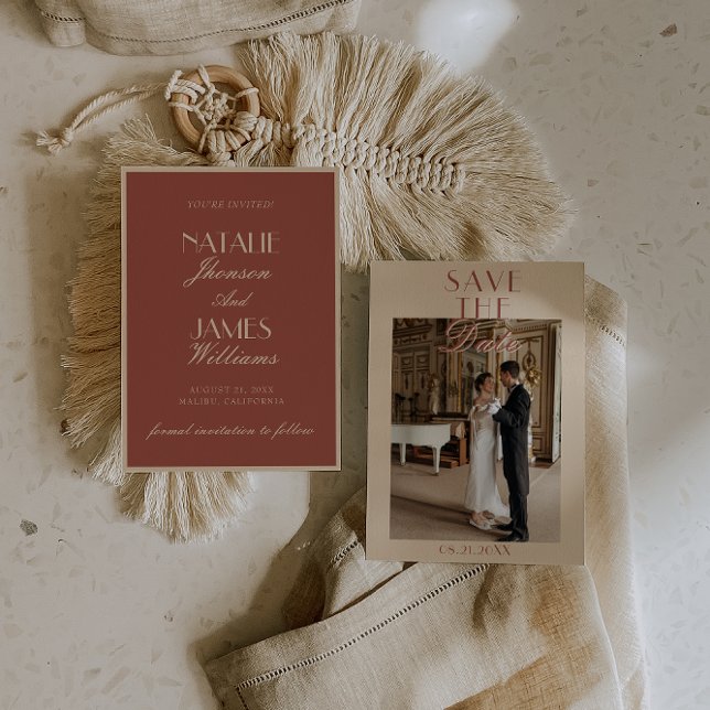 Classy Auburn Cream Old Money Photo Wedding Save The Date (Von Creator hochgeladen)