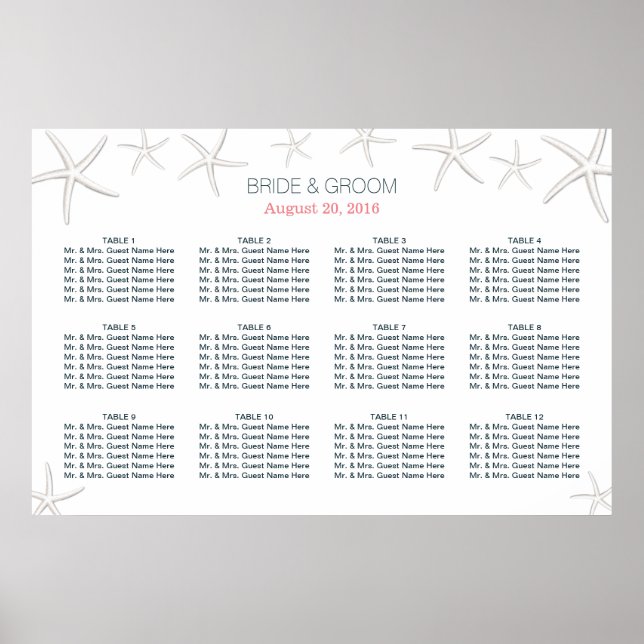 Classy Beach Theme Starfish Hochzeitstabelle Poster (Vorne)