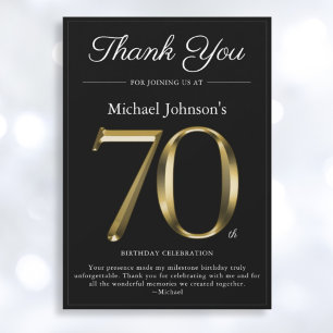 Classy Black and Gold 70. Geburtstag Danke Karte
