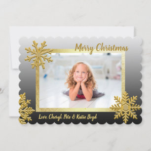 Classy Black and Gold Custom Foto Weihnachten Einladung