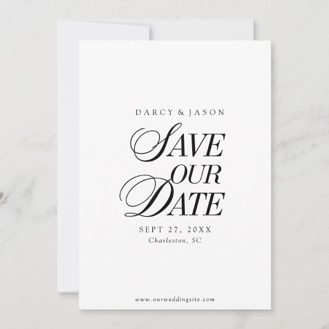 Classy Black and White Elegant Save the Date Card (Vorderseite)