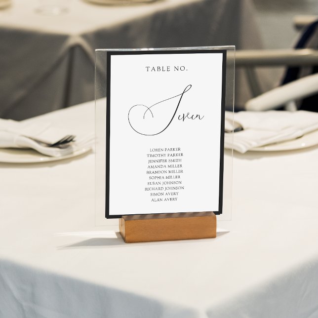 Classy Black Border Script Wedding Seating Chart Tischnummer (Von Creator hochgeladen)