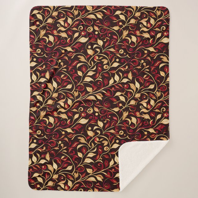 Classy Black, Burgundy und Gold Weihnachtsfolien Sherpadecke (Vorderseite)