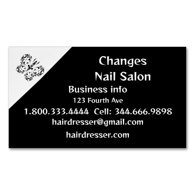 Classy Black Butterfly Nail Salon Business Card Magnetische Visitenkarte (Vorderseite)