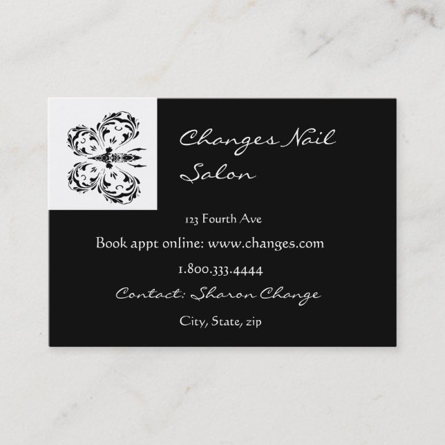 Classy Black Butterfly Nail Salon Business Card Visitenkarte (Vorderseite)