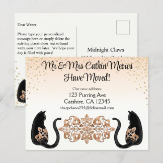 Classy Black Cat, Wir haben uns bewegt, neue Adres Postkarte