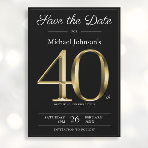 Classy Black Gold 40. Geburtstag Party Save The Date