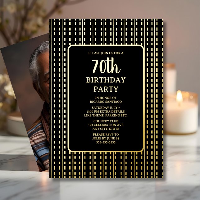 Classy Black & Gold 70. Custom Birthday Party Folieneinladung (Von Creator hochgeladen)