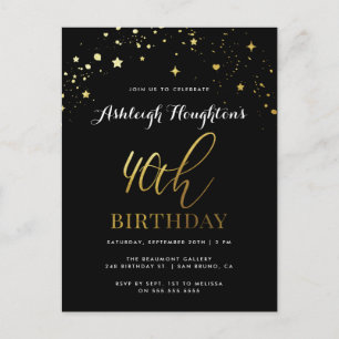Classy Black & Gold Confetti 40. Geburtstag Einladungspostkarte