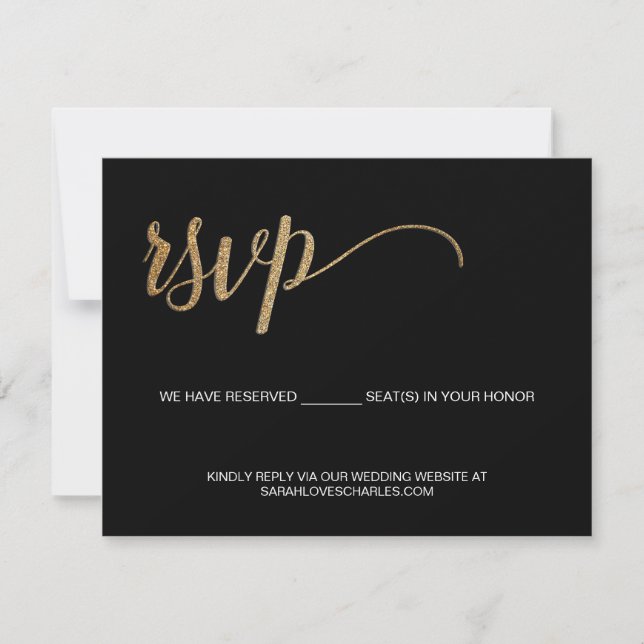 Classy Black Gold Custom Wedding Website RSVP Karte (Vorderseite)