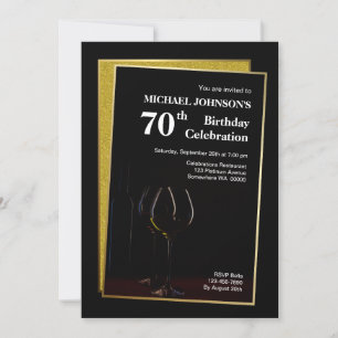 Classy Black Gold Glitzer 70. Geburtstag Einladung