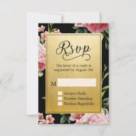 Classy Black Gold Vintag Floral UAWG Reply RSVP Karte
