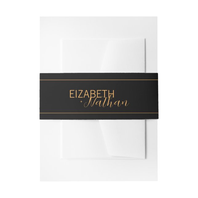 Classy Black & Gold Wedding Newlyweds Namen Einladungsbanderole (Vorderseite Beispiel)