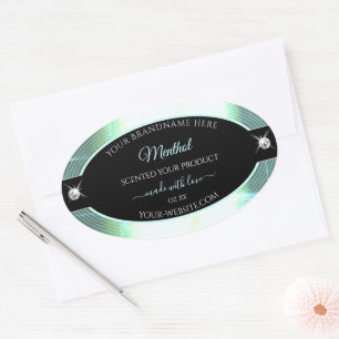 Classy Black Ice Blue Brilliants Produktetikett Ovaler Aufkleber