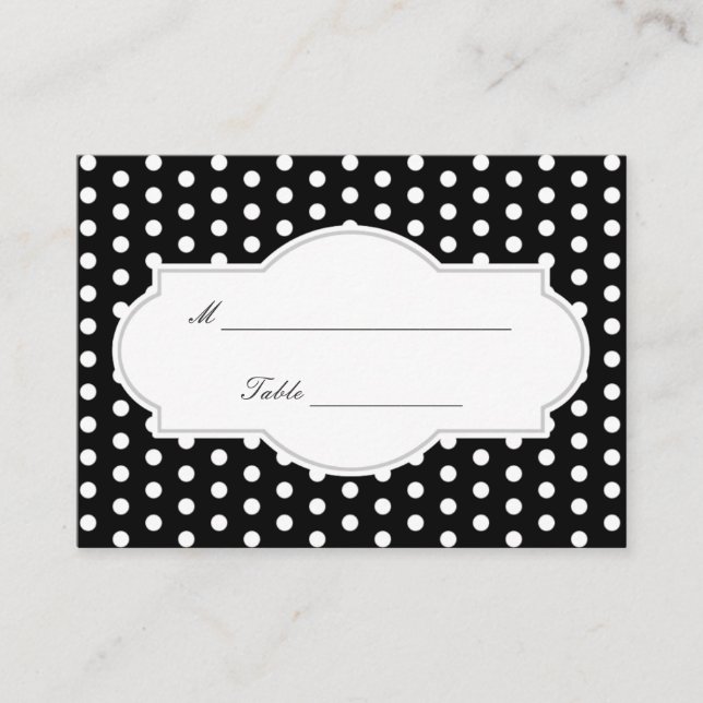 Classy Black Polka Dots Hochzeit Platzkarte (Vorderseite)