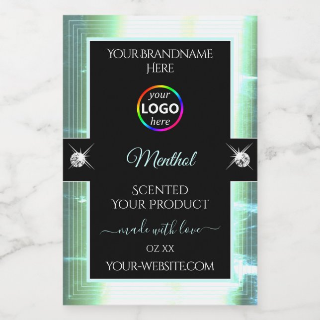 Classy Black Shiny Ice Blue Logo-Label Lebensmitteletikett (Einzelnes Label)