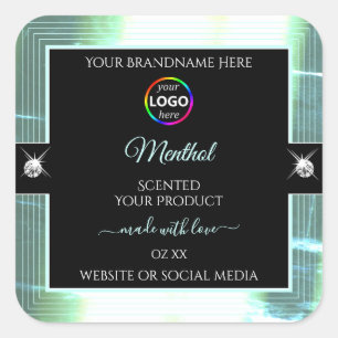 Classy Black Shiny Ice Blue Logo-Label Quadratischer Aufkleber