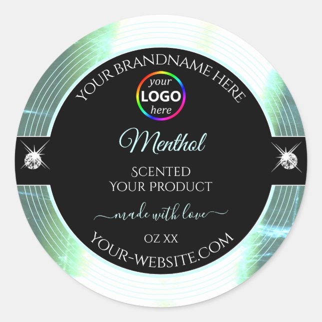 Classy Black Shiny Ice Blue Logo-Label Runder Aufkleber (Vorderseite)
