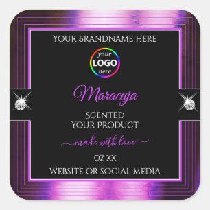 Classy Black Shiny Lila mit Logo Product Label Quadratischer Aufkleber