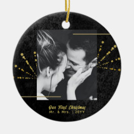 Classy Black Velvet Gold Feuerwerk Erste Weihnacht Keramik Ornament