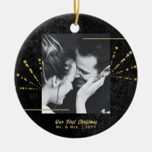 Classy Black Velvet Gold Feuerwerk Erste Weihnacht Keramik Ornament