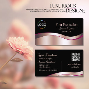 Classy Black Wavy Rose Gold Decoder Logo und QR Co Visitenkarte