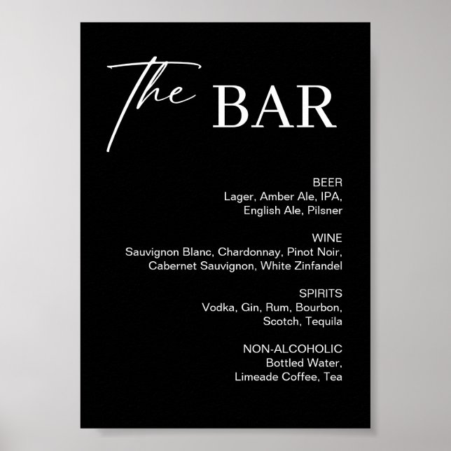 Classy Black Wedding Bar Sign Poster (Vorne)