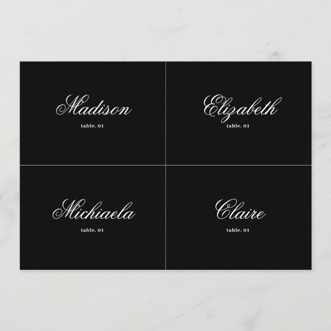 Classy Black Wedding Platzkarte DIY (Vorderseite)