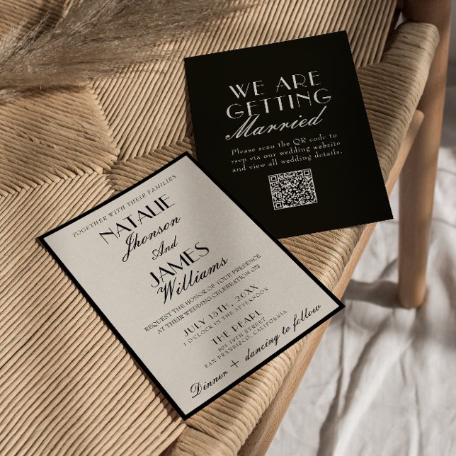 Classy Black White Old Money Fancy QR Code Wedding Einladung (Von Creator hochgeladen)