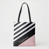 Classy Black & White Strip Rose Gold Glitzer