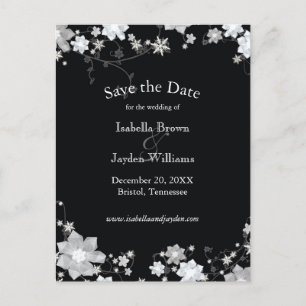 Classy Black + White Winter Wedding Save the Date Ankündigungspostkarte