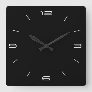 Classy Black with White Numerals> Square Clocks Quadratische Wanduhr