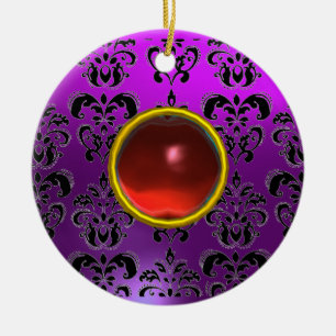 CLASSY BLACK YELLOW DAMASK GEM STONE KERAMIK ORNAMENT