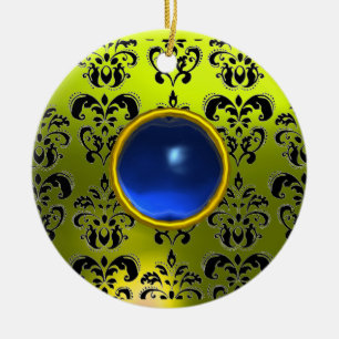 CLASSY BLACK YELLOW DAMASK GEM STONE KERAMIK ORNAMENT